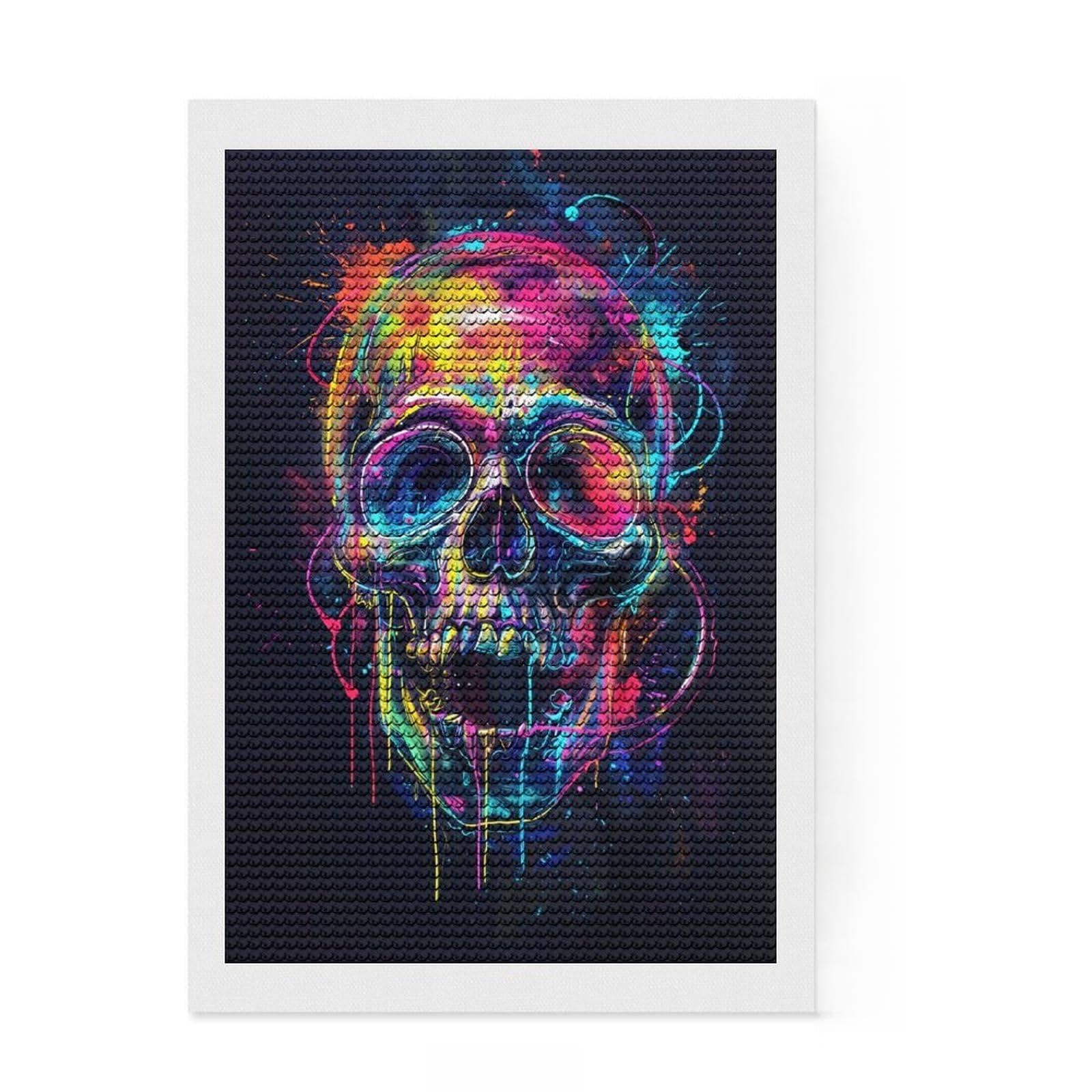 Junmoney Skull Expression Diamond Painting Set 8"x12", Printed Canvas, Finish and Display, Home Wall Decor, Gift Idea, Neat Printed Canvas