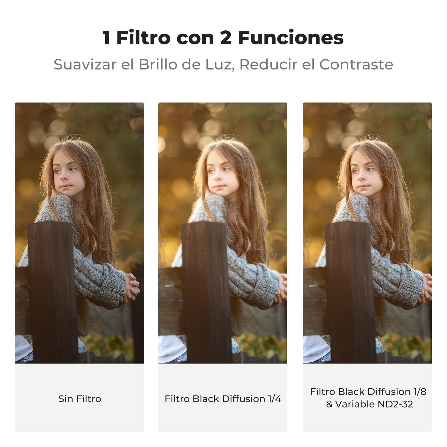 K&F CONCEPT Nano-Klear 67mm Filtro Black-Mist 1/8 & ND2-32 | Filtro Black Diffusion 1/4 & ND2-32 Variable Filtro de Vidrio Óptico con Nano Revestimiento con 3Pcs Paño Limpiez - FA304