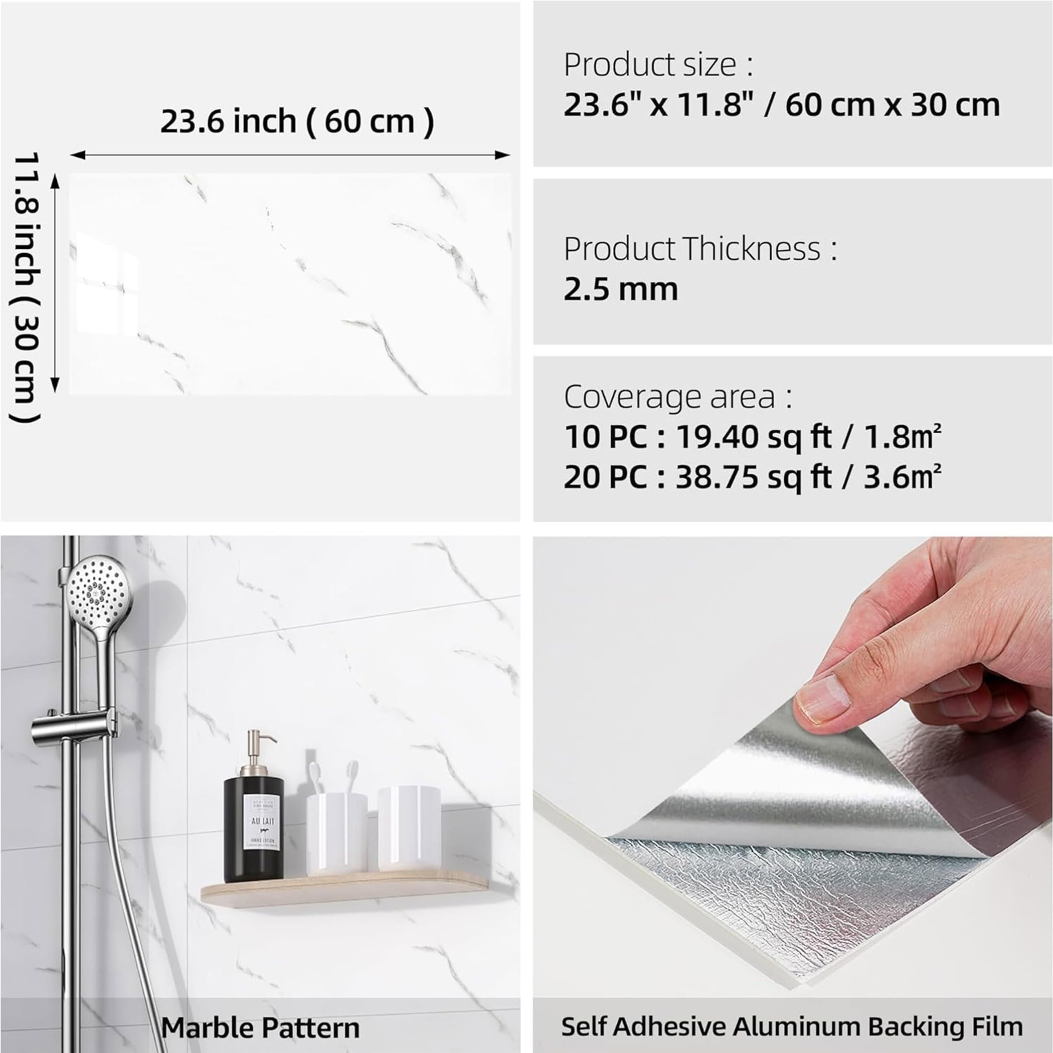 Azulejos Adhesivos Cocina, 20 piezas Vinilos de Pared Decorativos 30x60cm Revestimiento de Paredes PVC Baldosas Adhesivas Cocina Azulejos Baño Vinilo Suelo