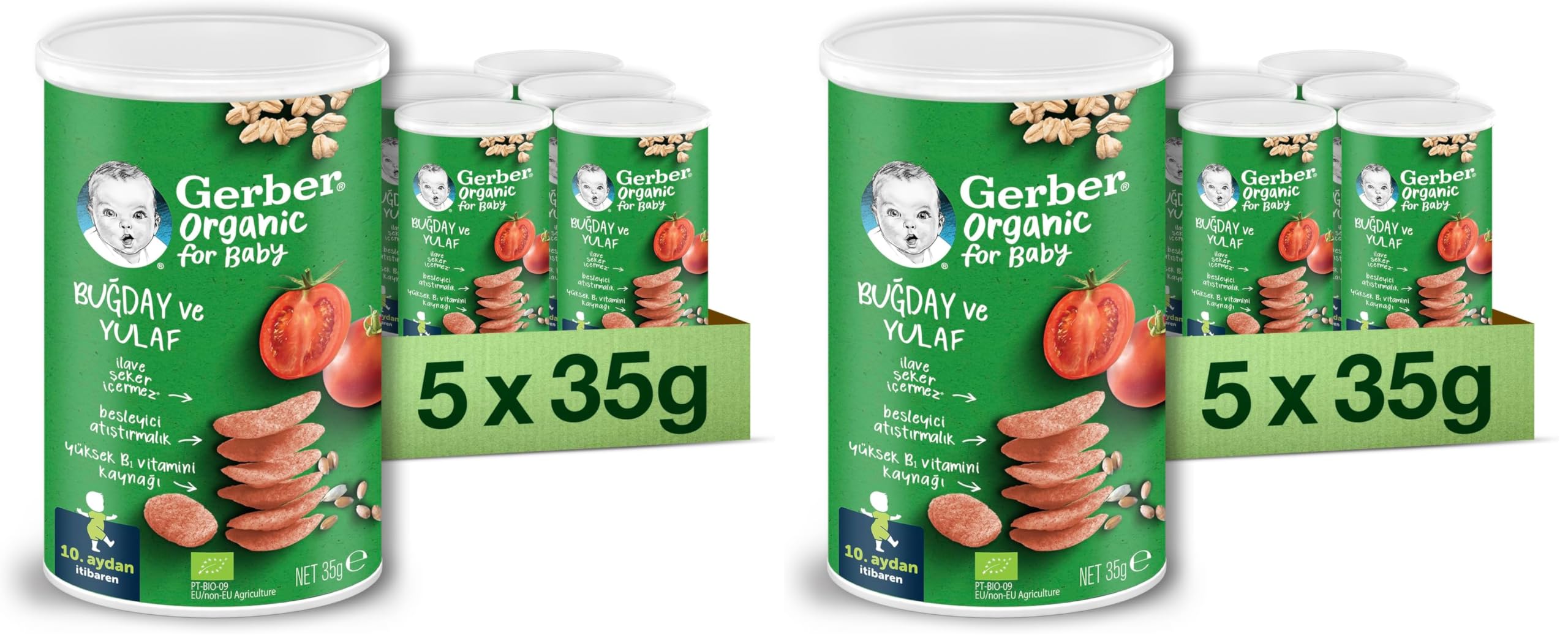 Gerber Organik Buğday ve Yulaflı Domates, Havuç ve Soğanlı Bebek Atıştırmalığı 35 g x 5 (2 paketi)