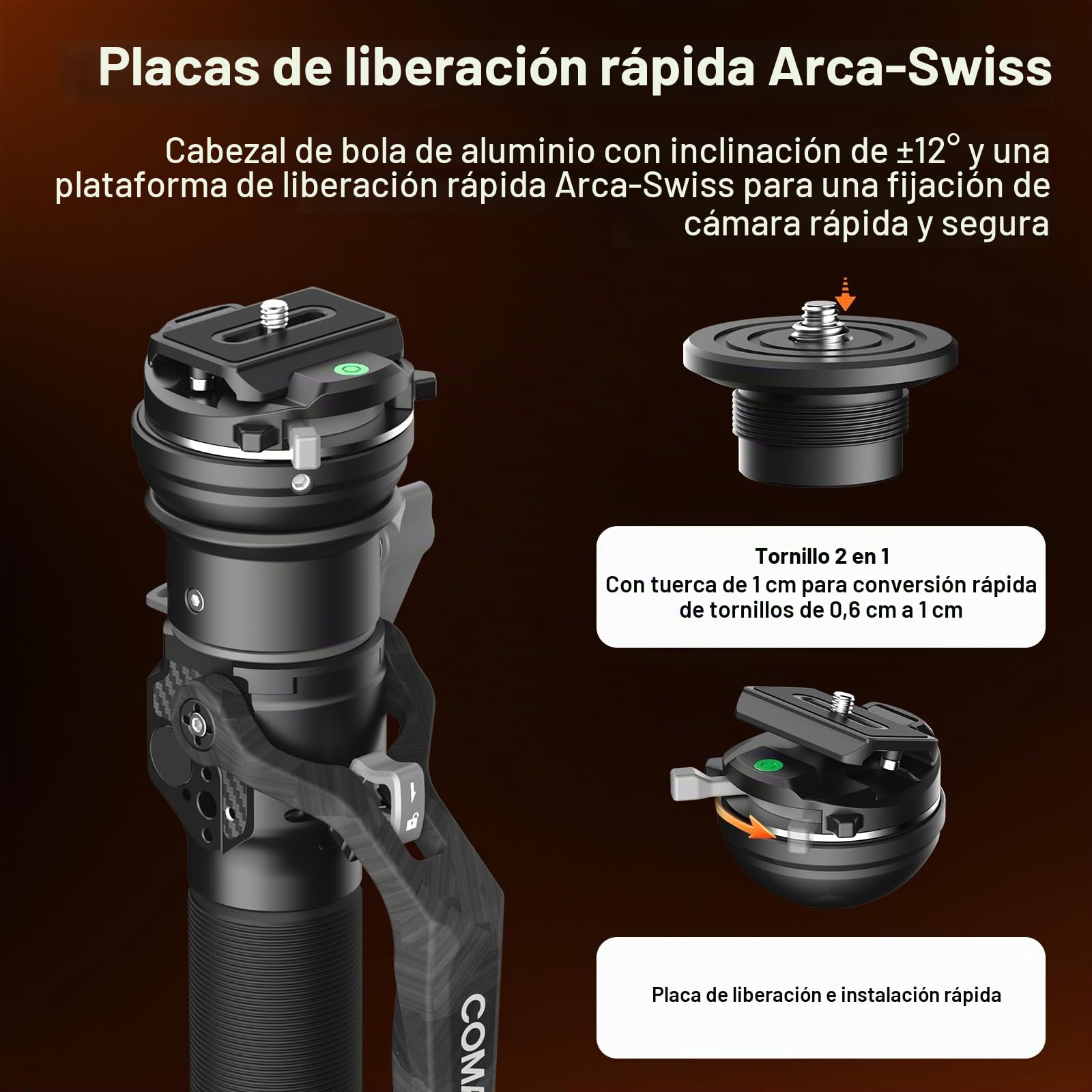 Monopié para cámara, monopié Extensible de Fibra de Carbono con Patas, monopié de Viaje de 65 Pulgadas con rótula esférica de 360°, Sistema de liberación rápida Arca, Carga máxima de 10 kg.