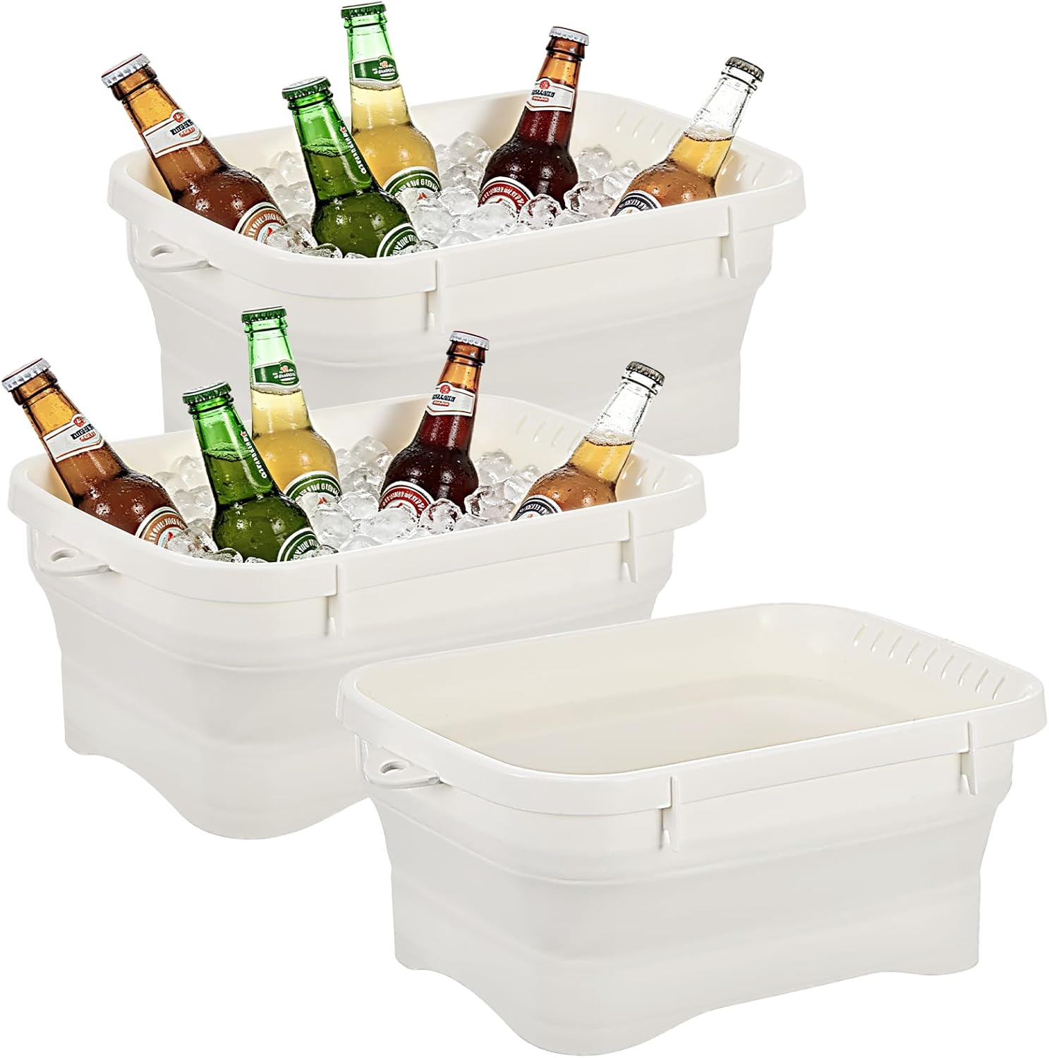 3 Pack Ice Buckets for Parties, Foldable Beverage Tub, Collapsible Ice Bucket for Wine/Beer/Champagne, Beer Ice Buckets Drink Cooler, Space Saving Ice Storage Tub Ice Cube Bin (7.5L*3)