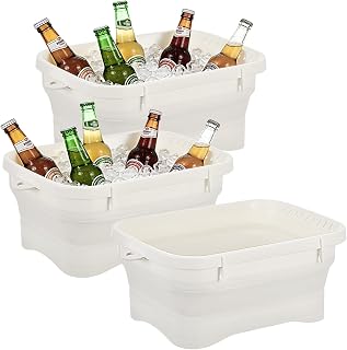 3 Pack Ice Buckets for Parties, Foldable Beverage Tub, Collapsible Ice Bucket for Wine/Beer/Champagne, Beer Ice Buckets Drink Cooler, Space Saving Ice Storage Tub Ice Cube Bin (7.5L*3)
