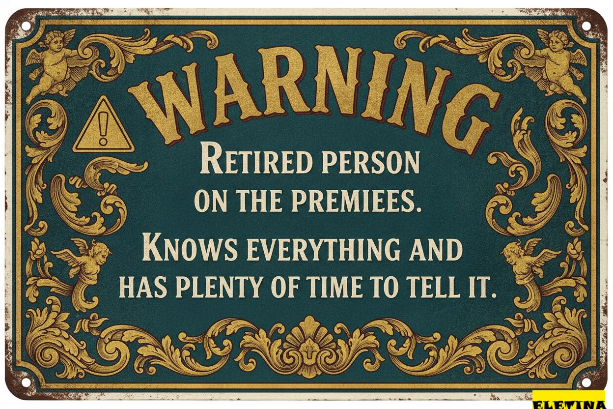 Tin Sign for Man Cave Funny Warning : Retired Person On Premise, Tin Metal Home Yard Patio, 8x12 Inch/20x30cm Private Property Decorative