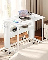 Choezon 31.5" White Folding Computer Desk with Charging Station, Wheels & Storage - Perfect for Small Spaces TDN01UWB