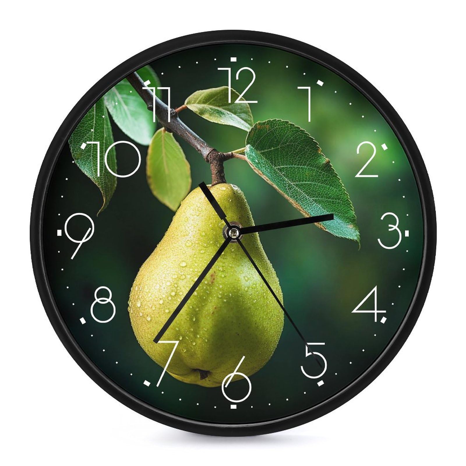 XOPEKVLAWM Wall Clock 10 Inch Non-Ticking Silent Modern Simple Style Round Decor Clocks Pears on The Tree Clock Decorative Battery Operated Wall Clocks for Home Office Living Room Bedroom Kitchen