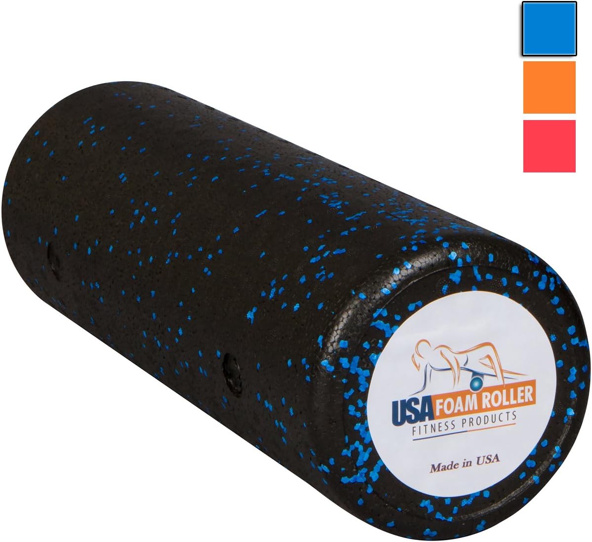 USA Foam Roller, Extra Firm High Density Foam Rollers for Exercise - 18 inch Black & Blue (2.8lbs/ft³ Density) with 3 Year Warranty