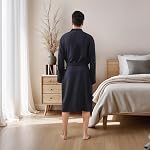 Mens Robes All-Season Waffle Lightweight Spa Knit Shawl Bathrobe Soft Knee Length Sleepwear