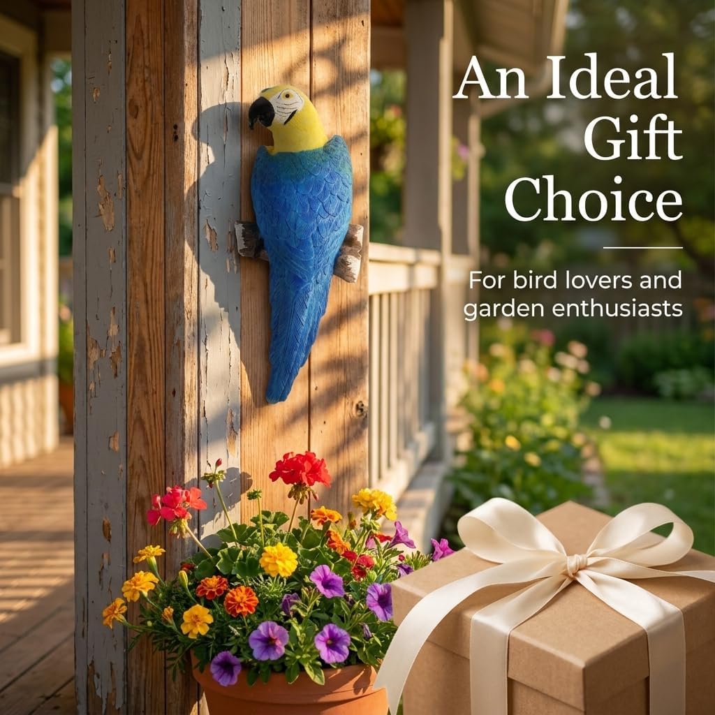 Outdoor Wall Decor Parrot Macaw Wall Sculpture Tropical Decor Blue image 5