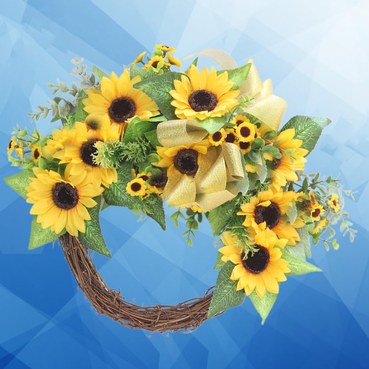 1Pc Sunflower Front Door Decoration Garland Faux Sunflower Wreath for Home Decor Yellow Floral Ornament for Living Room Bedroom Game Room Design