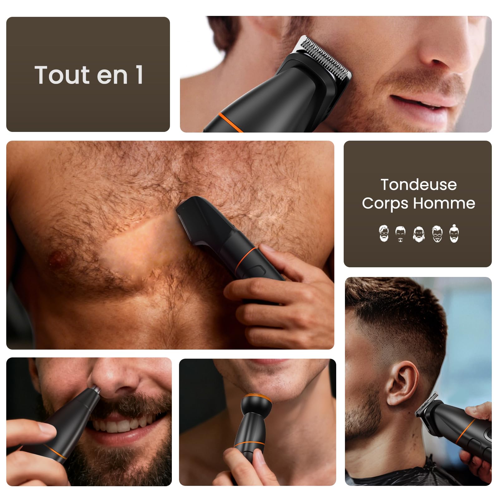 MAXGROOM Tondeuse Corps Homme, 5 en 1 Multifonction Rasoir Électriques Hommes, 7000RPM Tondeuse Partie Intime Professionnelle, 120 Mins d'Autonomie USB-C Rasoir Testicule Kit pour Nez, Jambes