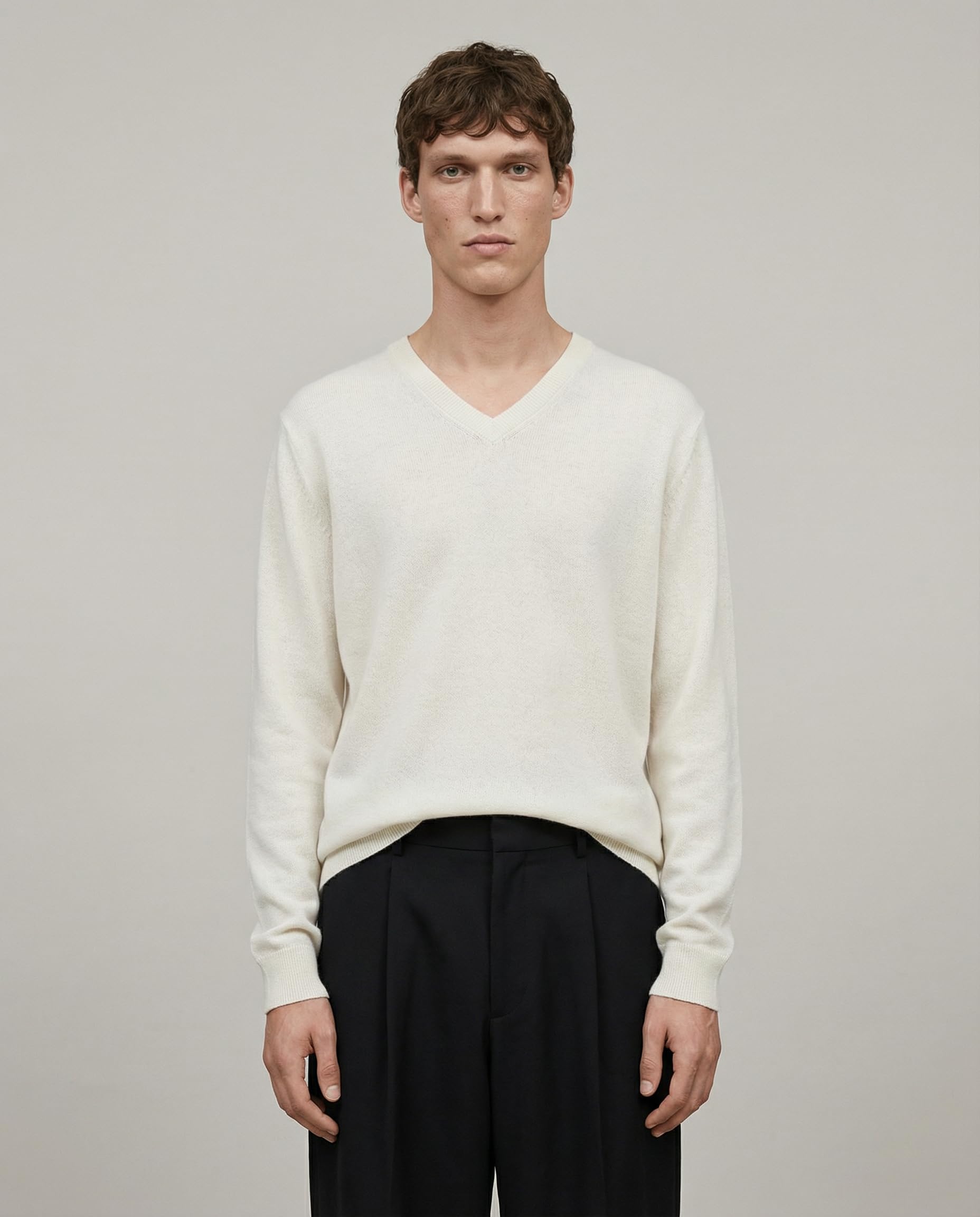 Diana Studio - Maglia rasata Scollo V in 100% Lino, Uomo, Maniche Lunghe, Casual Fit