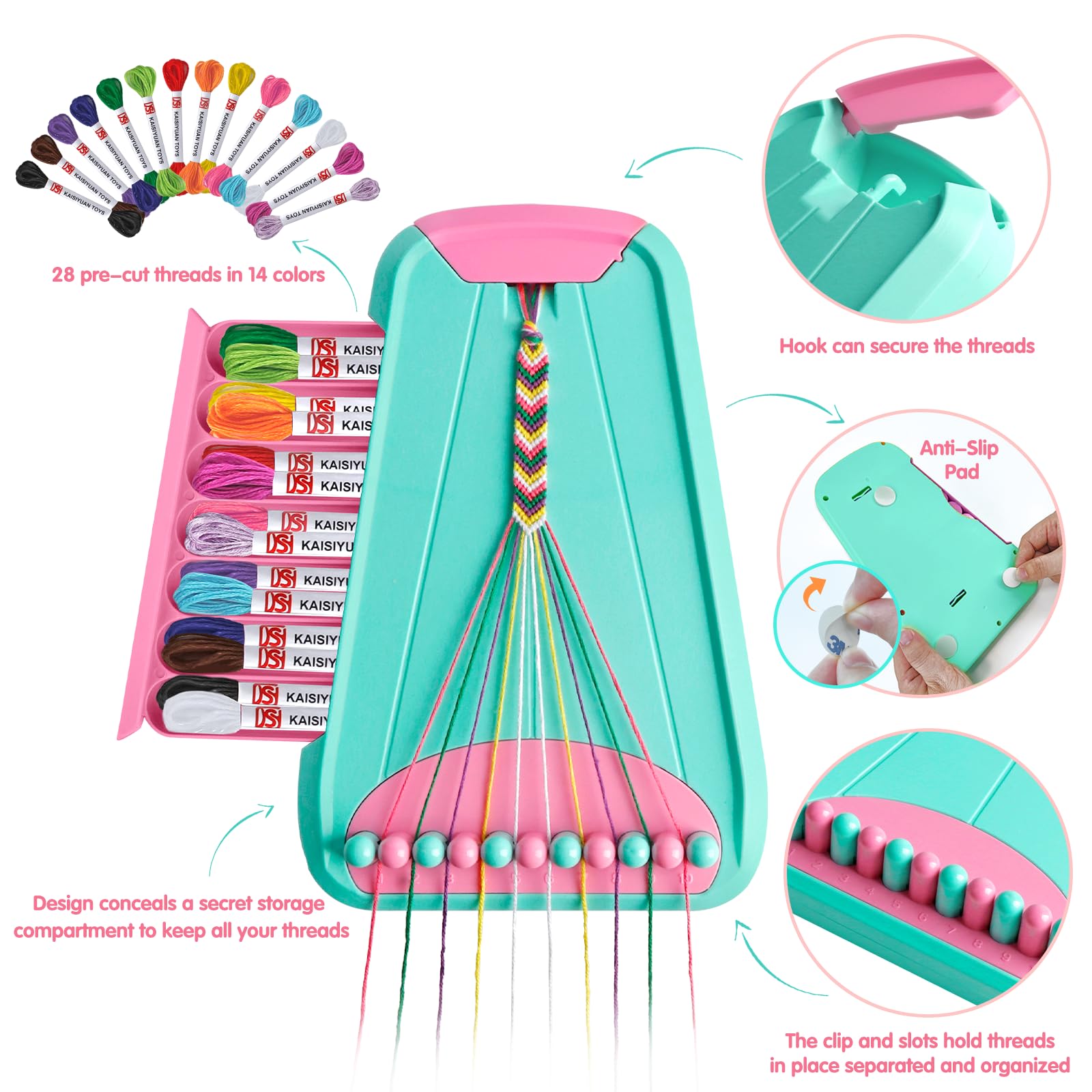 Arti e mestieri per bambini dai 8 ai 12 anni,kit per la realizzazione di braccialetti dell'amicizia per ragazze,kit per la creazione di gioielli,regali di Natale per bambini (azzurro chiaro/rosa)