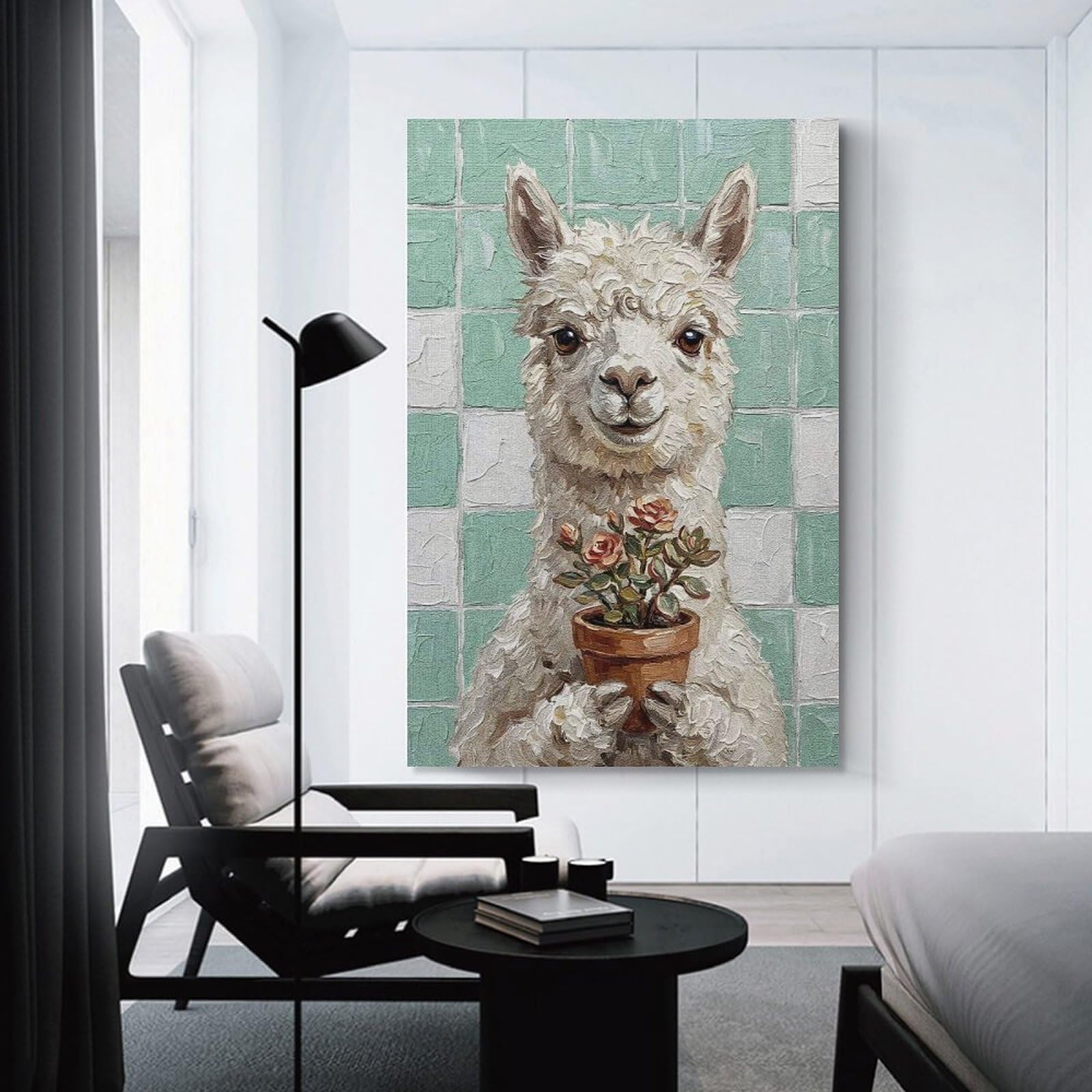 Junmoney Unframe-Style-1 Llama With Flowers Painting Canvas Wall Picture, 20X30inch(50X75cm), For Living Room, Bedroom Or Apartment Walls, Decorative Artwork For Empty Walls