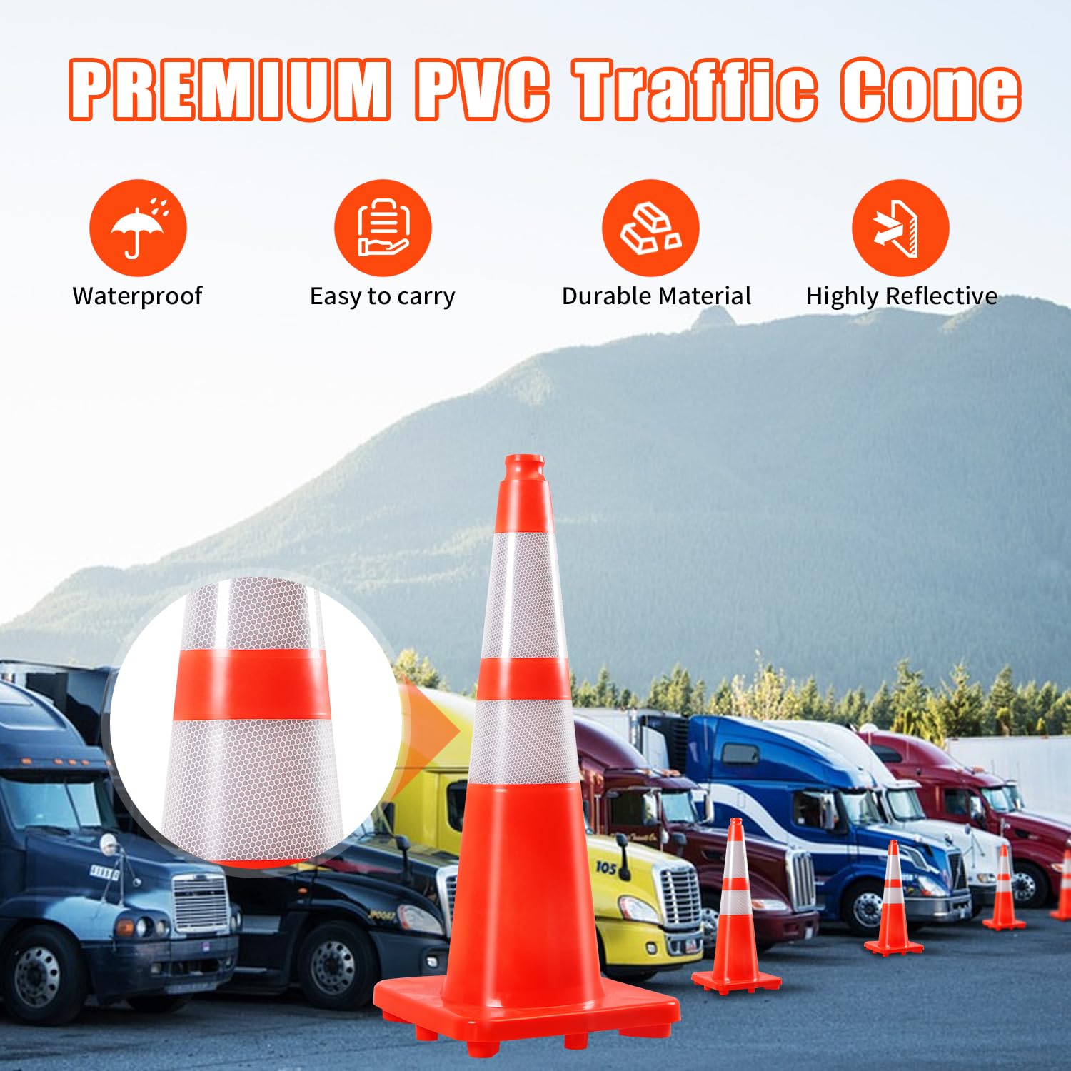 BESEA 8 Pack Traffic Cones 28 inch Construction Cones Orange Safety Cones with Reflective Collars, Perfect for Traffic Control, Road Parking, Construction Events