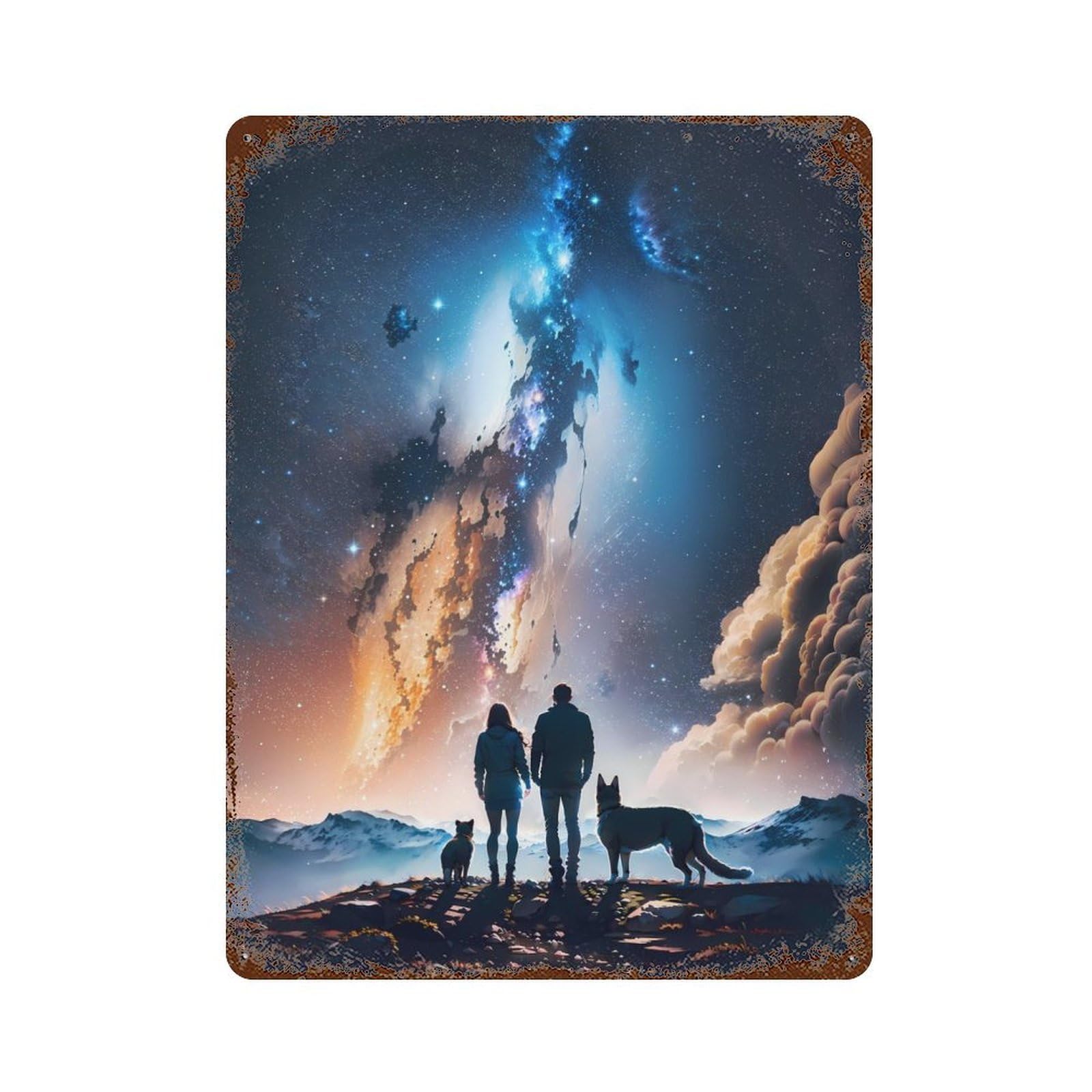 Vintage Rust Metal Sign with Celestial Companions Design 15.7"x11.8", for Shed, Workshop And Garage Wall Decor, Classic Wall Plaque