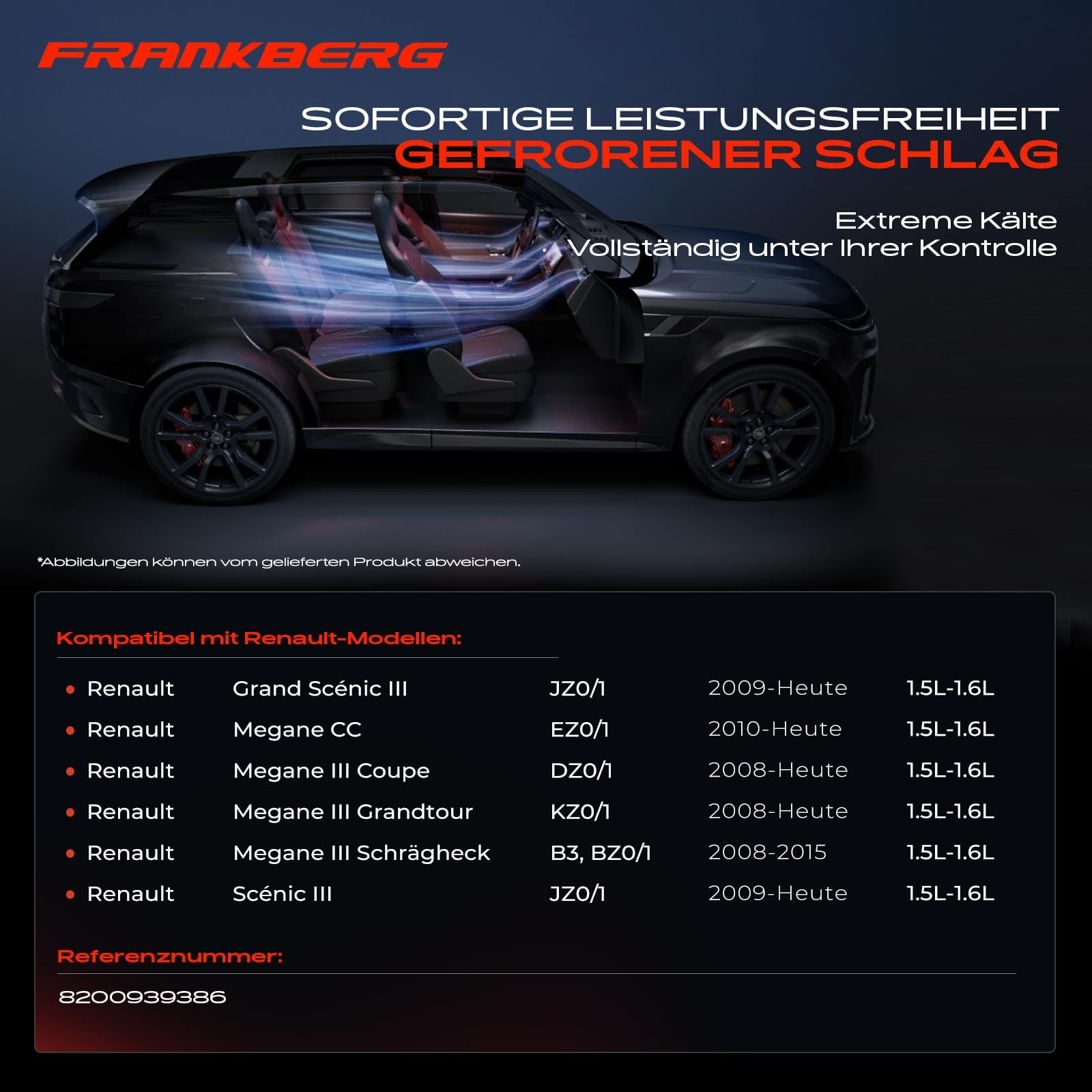 Frankberg Klimakompressor mit Kupplung Kompatibel mit Meg.ane III Grandtour KZ0/1 Meg.ane III Schrägheck B3 BZ0/1 Scénic III JZ0/1 Replace# 8200939386, inkl. Öl vorbereift