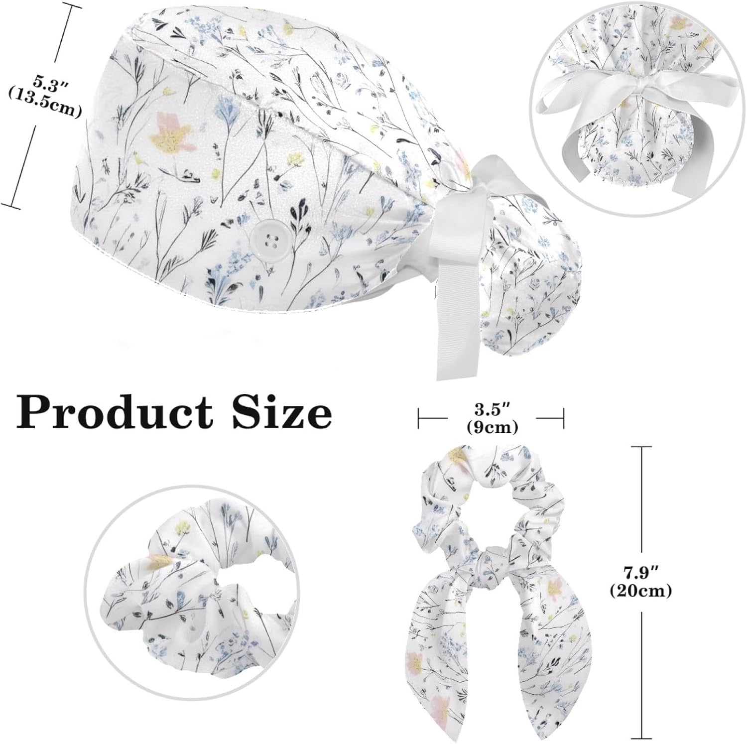 Scrub Cap with Hair Scrunchy, Ponytail Holder Surgical Cap - Image 2