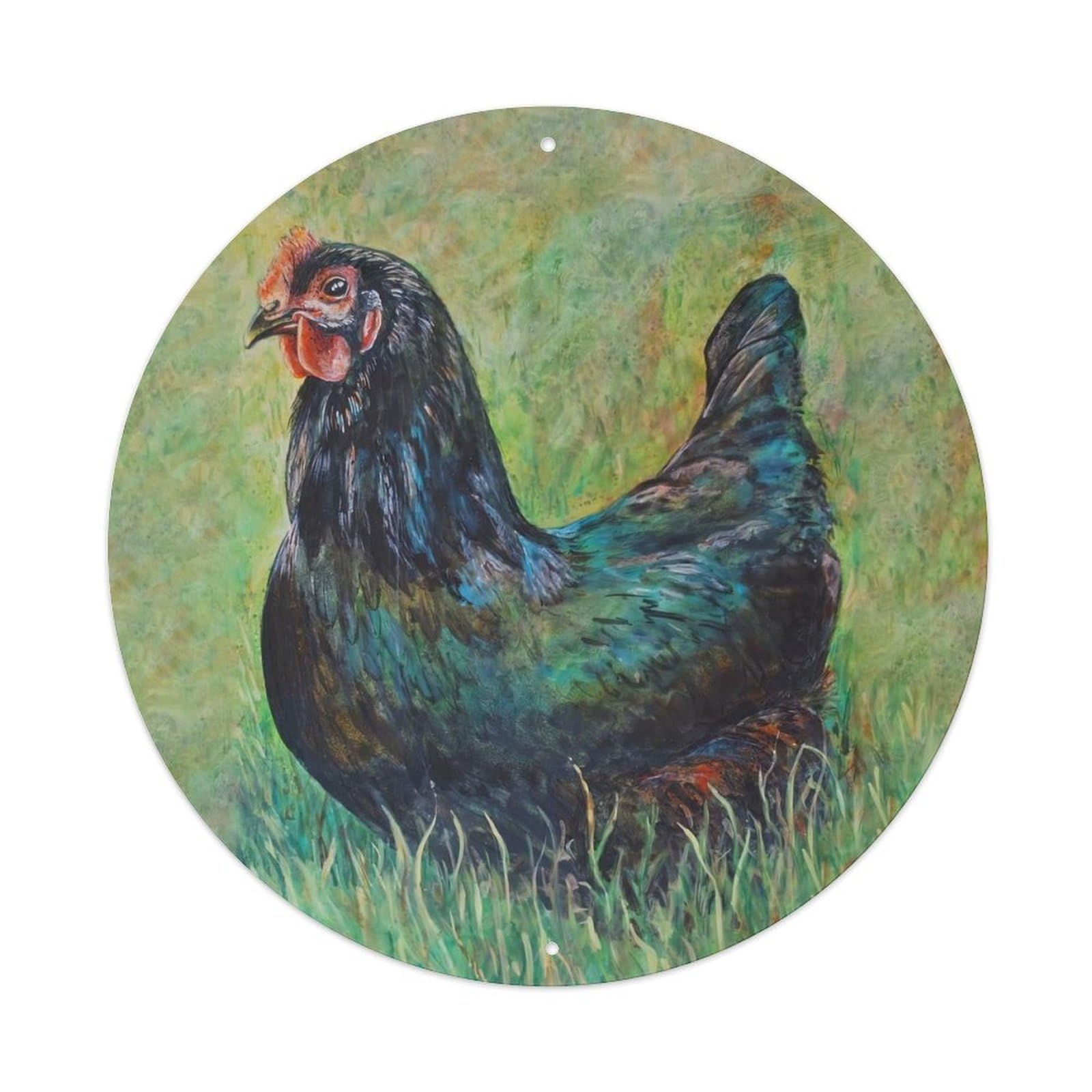 Animal Artwork Black Hen on The Grass Vintage Metal Tin Sign Plaque Wall Decor for Cafe, Club Bar, Office, Garden Metal Poster 8x8Inch
