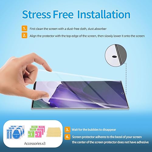 Vista 20 de Paquete de 3 protectores de pantalla de vidrio templado curvado aplicables para Samsung Galaxy S21 Ultra 5G de 6.8 pulgadas, compatible