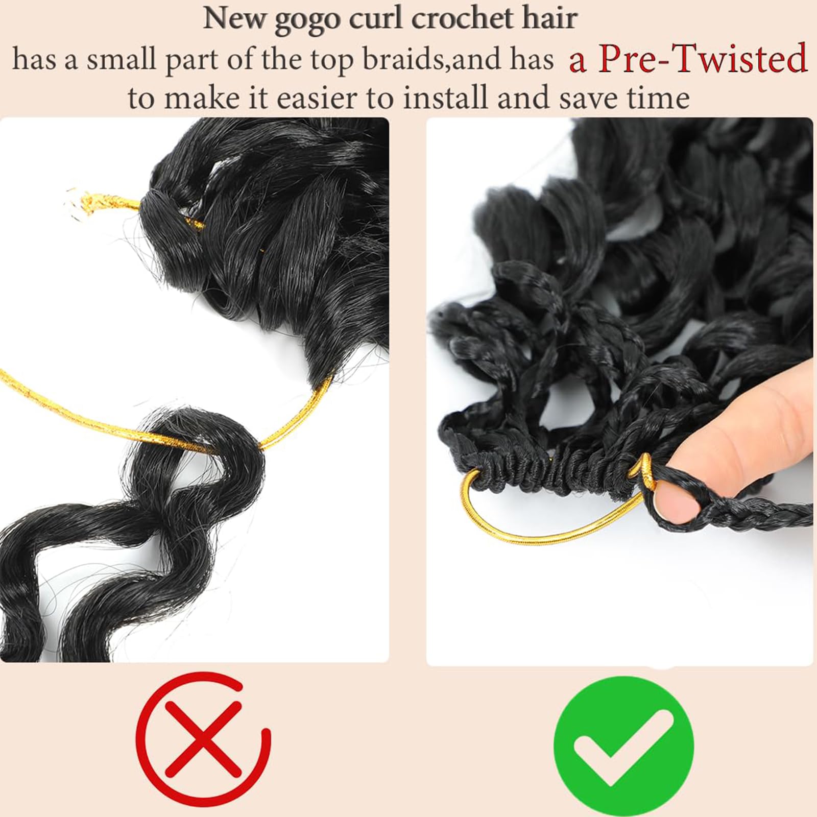 Lanse Gogo Curl Crochet Hair 18 Inch 8 Packs Black Ocean Wave Deep Twist Goddess Box Braids Pre Looped Curly Water Wave Synthetic Braiding Hair for Women Girl Kids (1B - Image 4