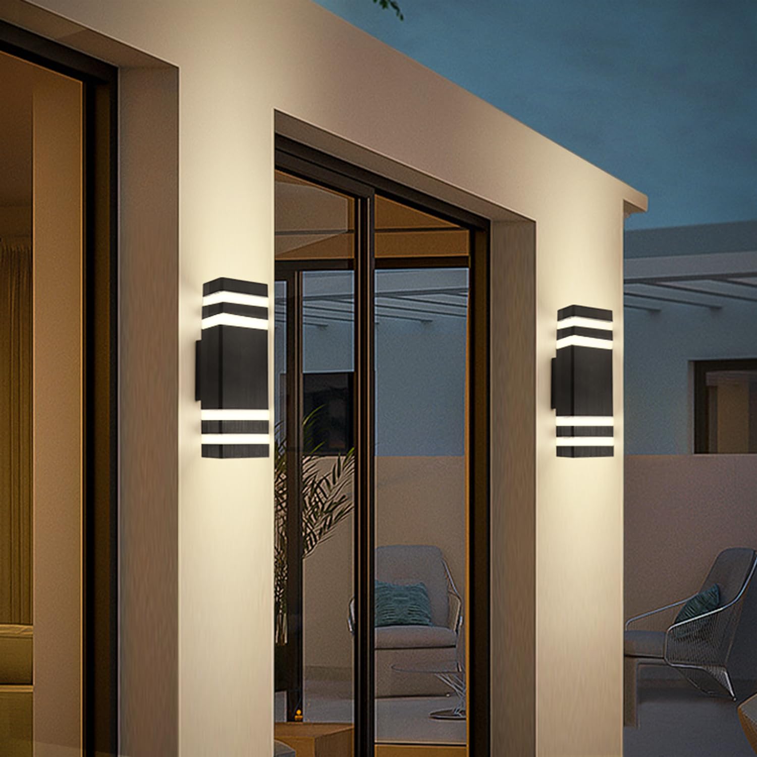 2 Apliques de Pared Exterior LED, Luz 3000K Up Down IP65 | aluminio,Perfecto para iluminación decorativa en terrazas, patios, jardines, entradas, fachadas y garajes