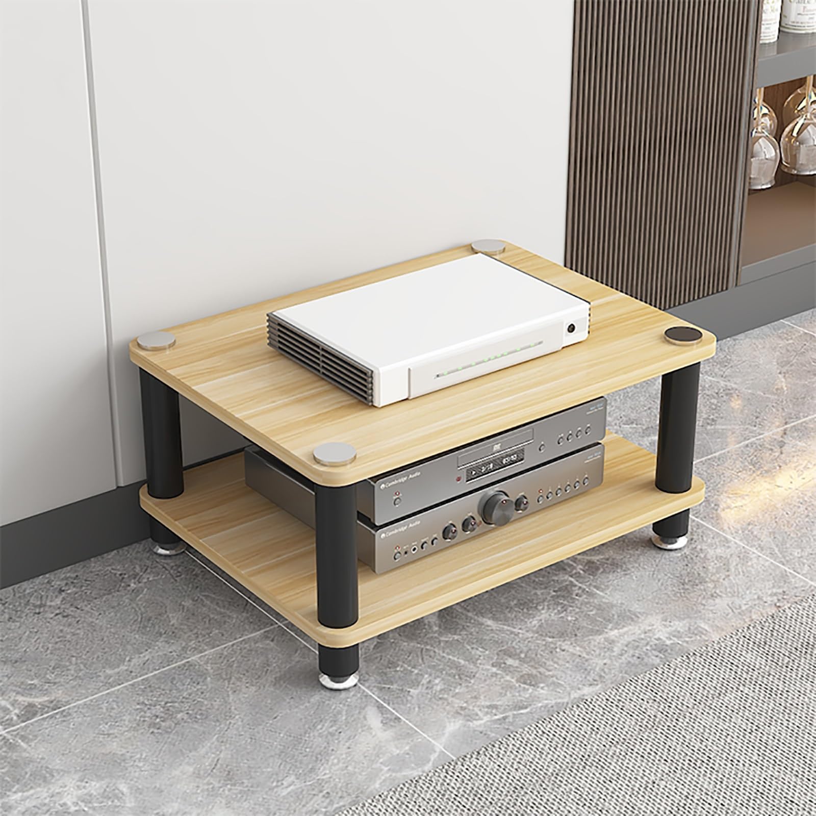 Scaffale per archiviazione multimediale portatile, mensola da gioco e supporto audio, mensola angolare per proiettore, lettore DVD, console di gioco, facile da montare, finitura in mogano (60 x 40 x 5