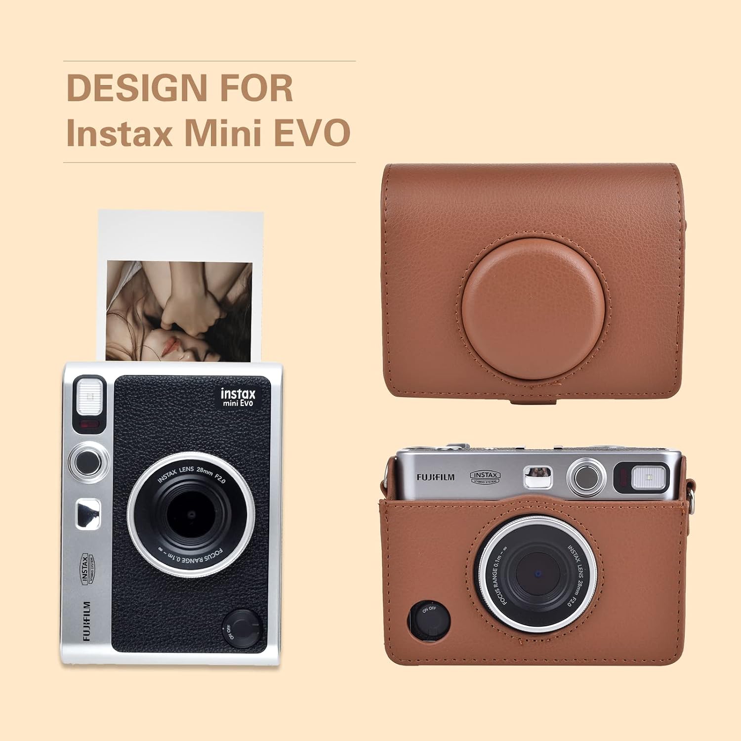 Rieibi Mini EVO Camera Case, Vintage PU Leather Protective Case for Fuji Mini EVO Instant Camera - Image 3