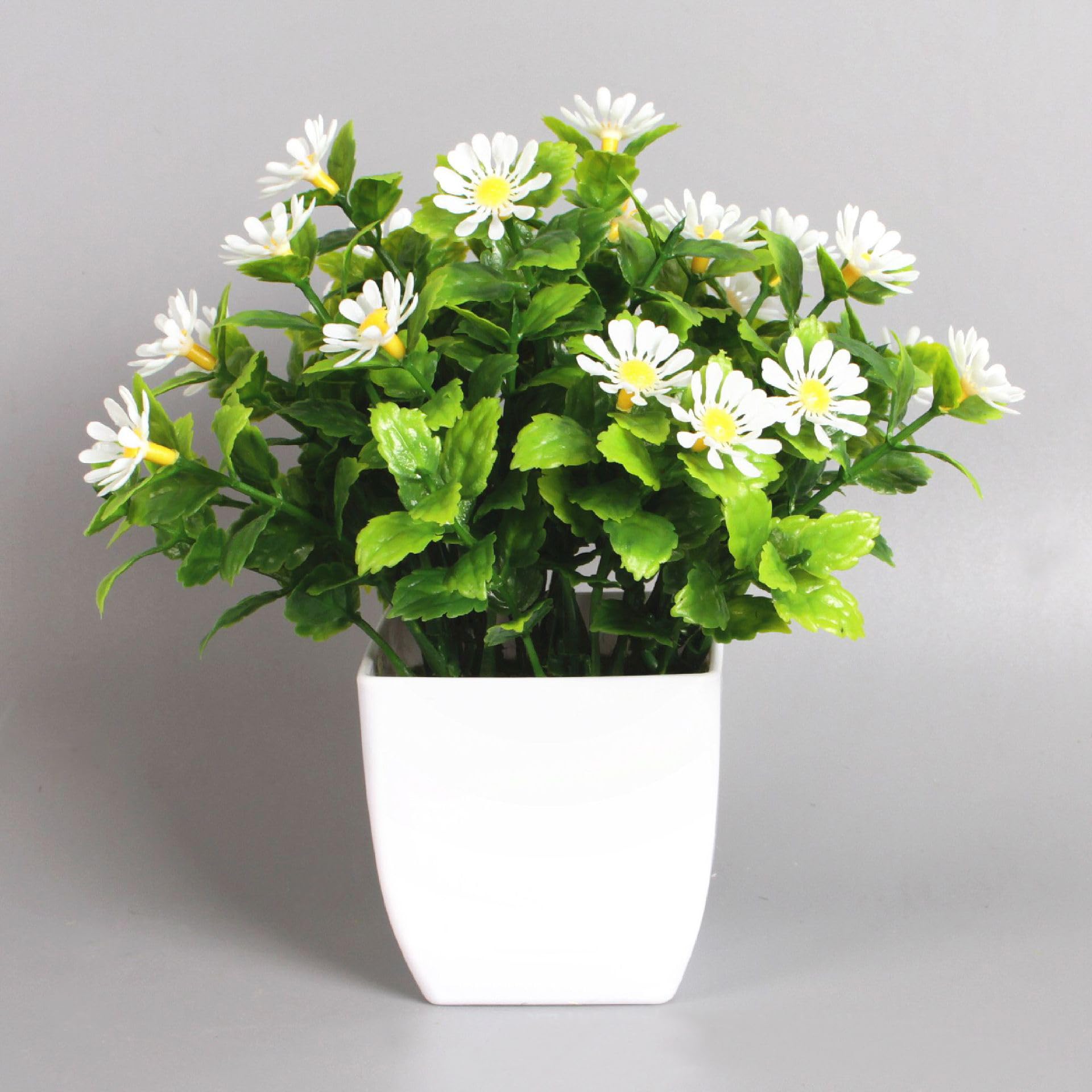 Confezione da 6 piante artificiali in vaso, piccole piante finte da interni, con vaso di plastica, per casa, ufficio, scrivania, tavolo, decorazione (fiore)