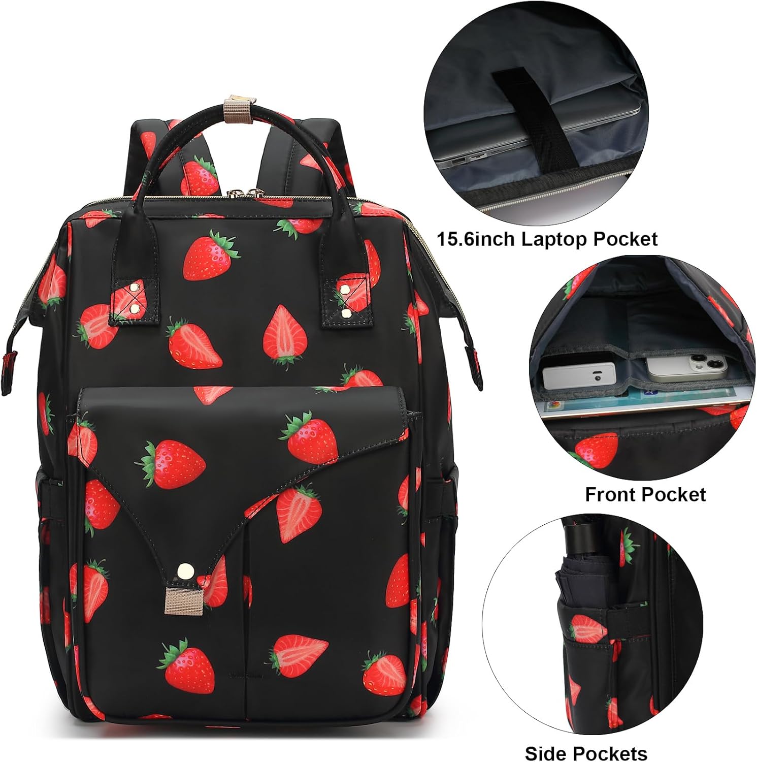 Strawberry Laptop Backpack College School Backpack Bookbags Nurse Backpacks Travel Bags for Women Girls Fits 15.6 Inch Notebook - Image 2
