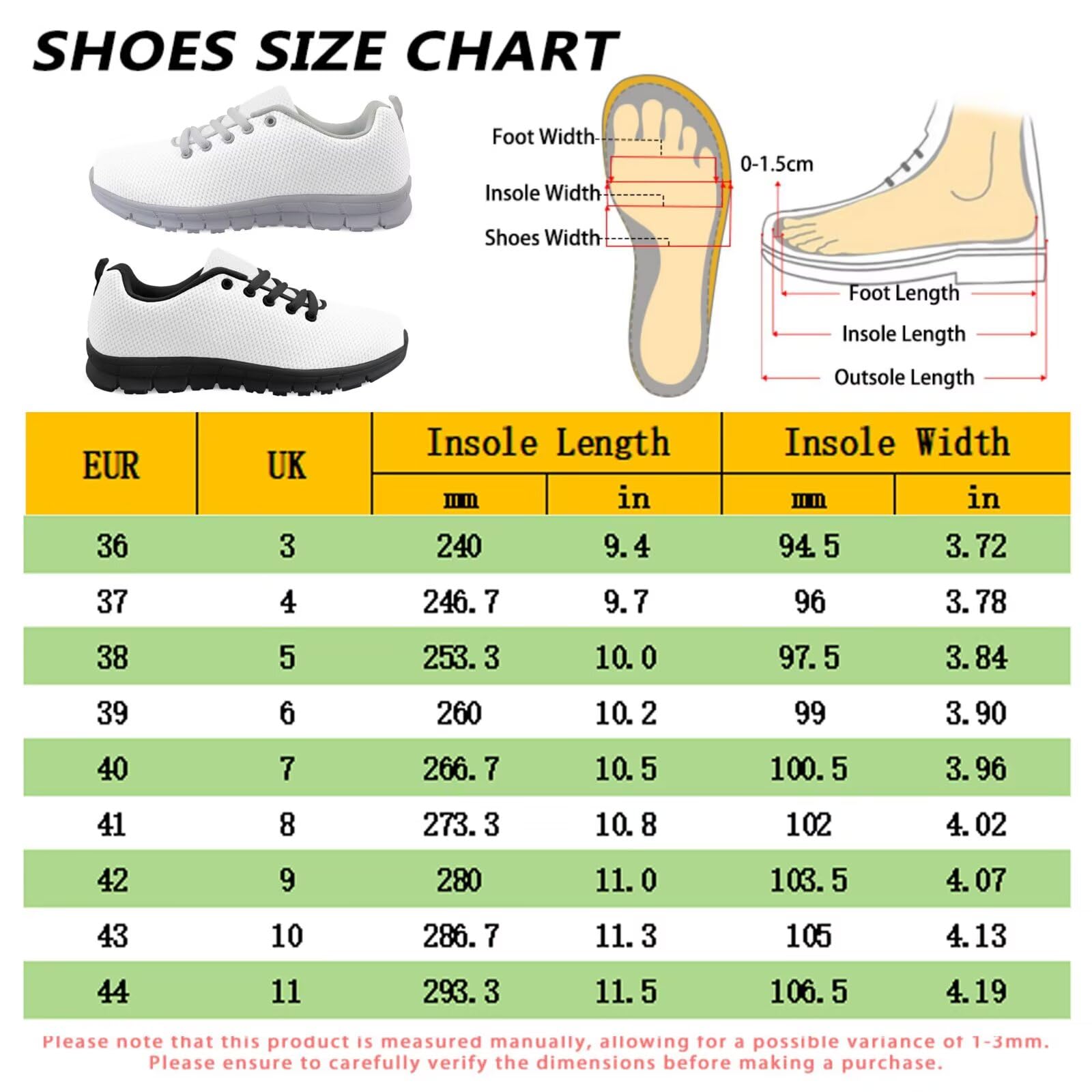 Jeiento Scarpe da ginnastica da donna, comode, antiscivolo, con motivo musicale, stringate, sportive, da corsa, casual, da lavoro