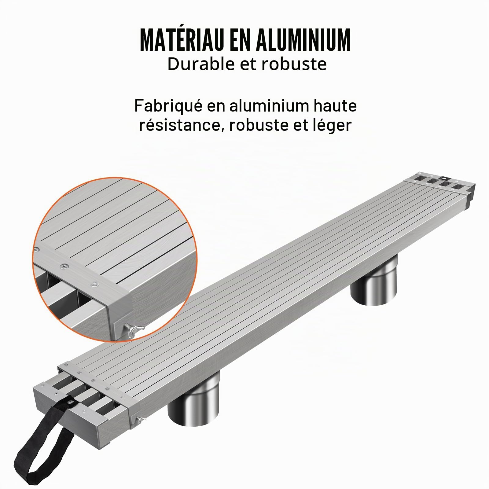 VEVOR Planche d'Échafaudage Télescopique en Aluminium 2,44-3,96 m, 317,5 mm Largeur, 227 kg, Extension Avec Plate-forme Antidérapante, Accessoire d'Échelle