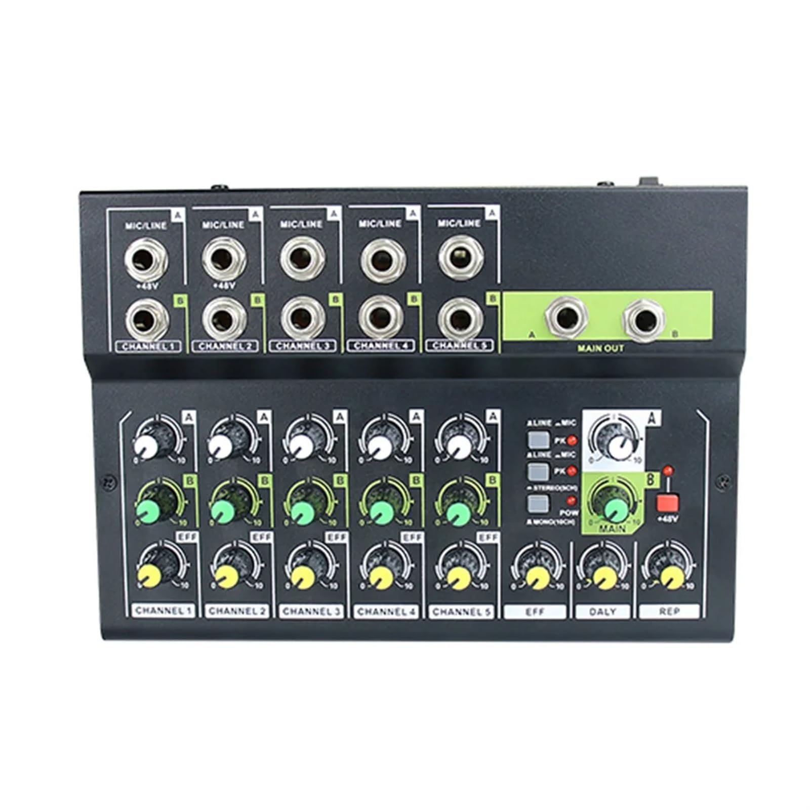 Mikser audio, Profesjonalny 10-kanałowy cyfrowy minimikser audio stereo mikrofon/linia minimikser 48V regulacja głośności do nagrywania transmisji na żywo dla DJ-ów