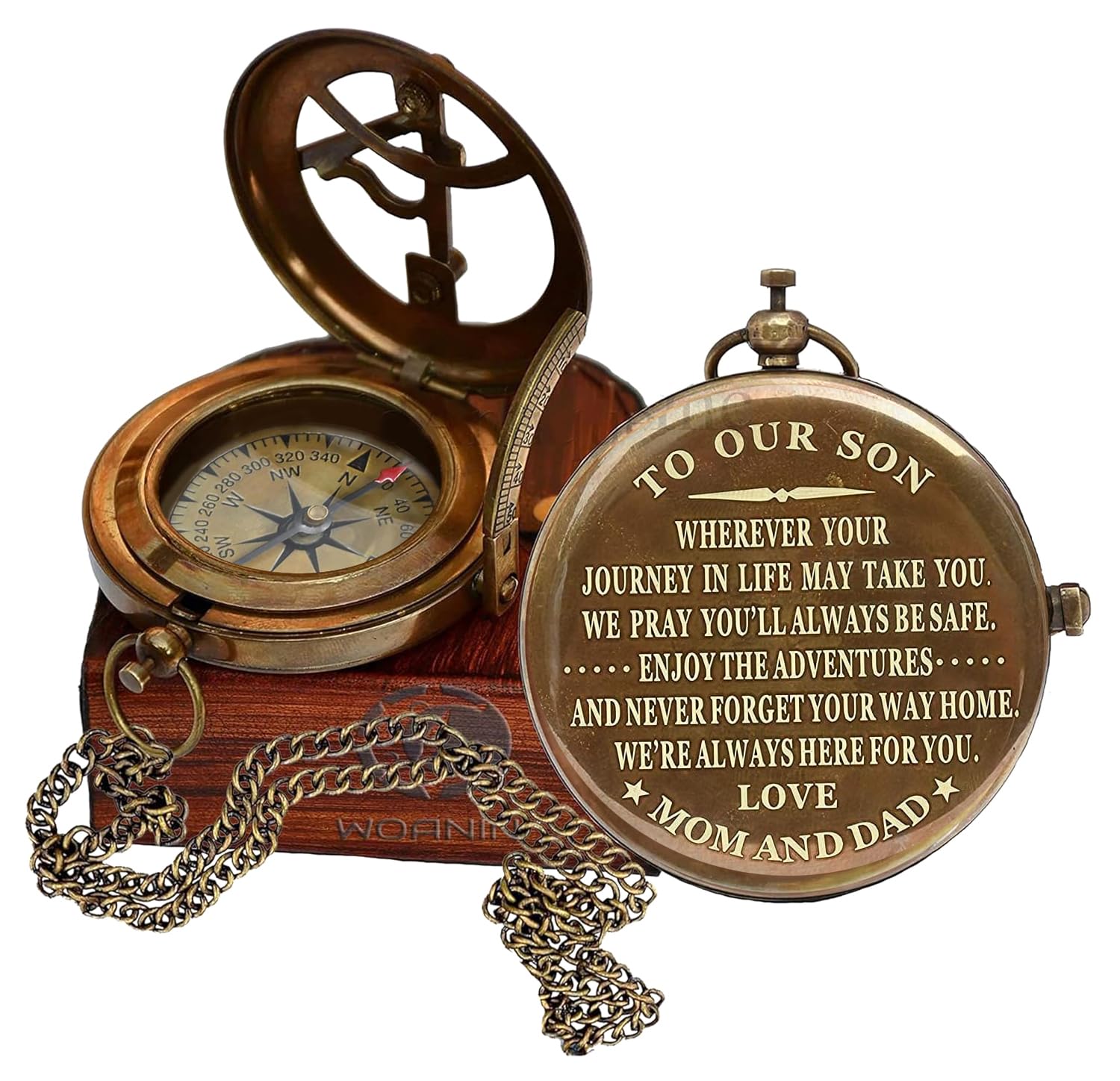 WOANIN Personalized Compass with Leather Case