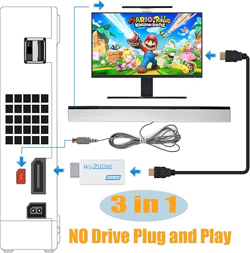 Miniatura 5 de Adaptador HDMI 3 en 1 Wii Adaptador Wii a HDMI para Smart TV + Barra de sensor Wii Barra de sensor de movimiento con cable + Cable HDMI de alta
