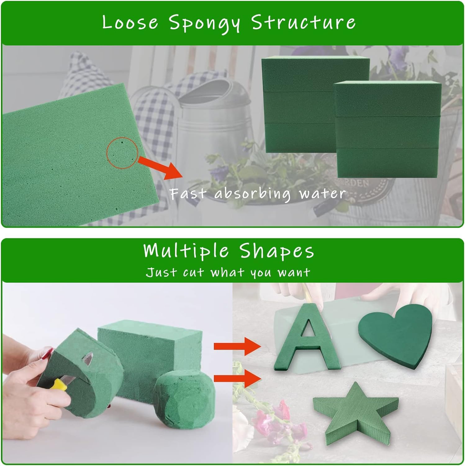 Ximoryn Floral Foam Blocks Pack of 6 Green Wet & Dry for Fresh (22 * 10 * 7CM) & Artificial Flower Arrangement - Image 3