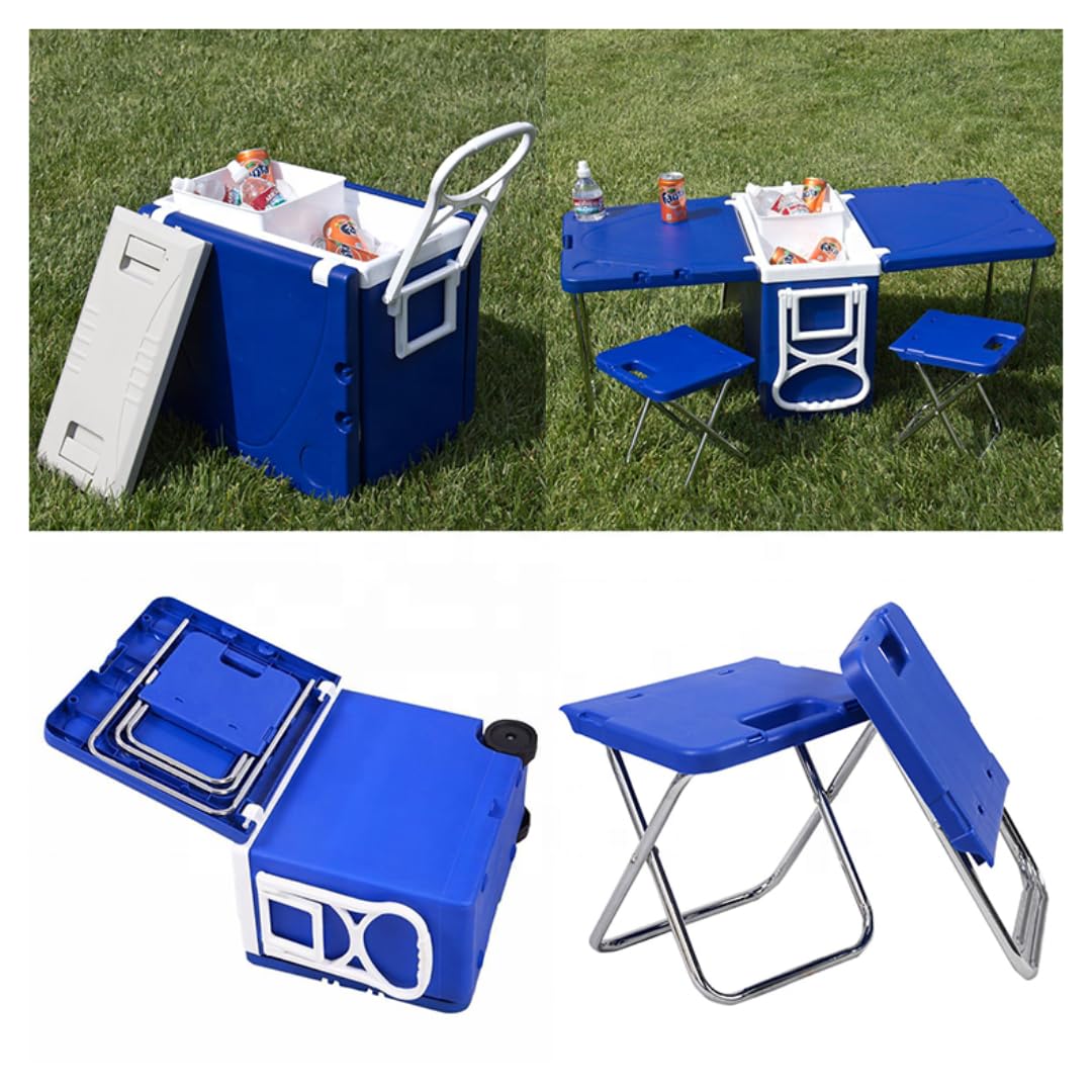 Generico Tavolo Picnic Pieghevole con Frigo 28 L e 2 Sgabelli | Richiudibile
