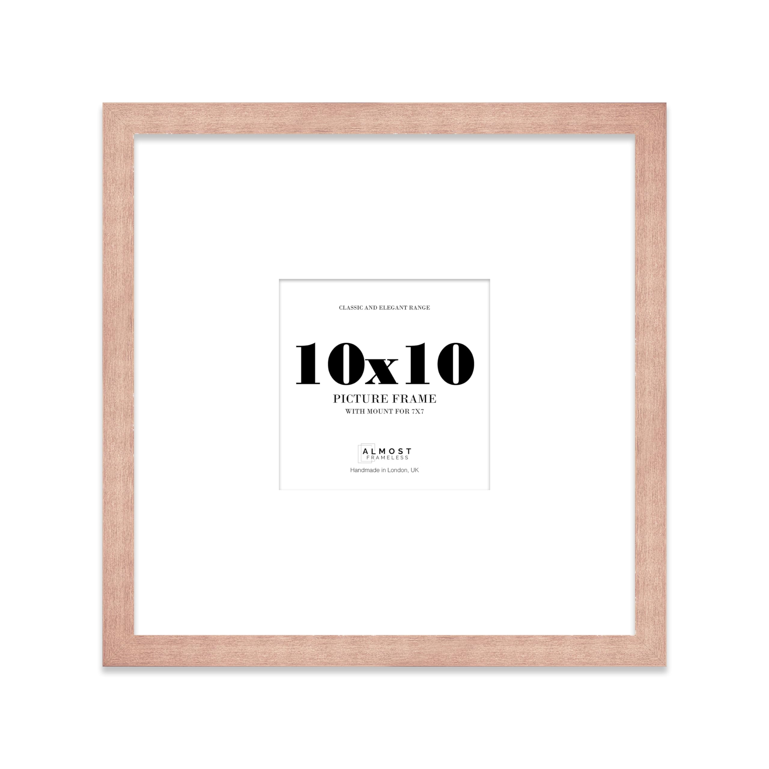 Almost Frameless 10x10 Square Picture Frame, Display Pictures 7x7 With Mat or 10x10 Without Mat, Wall Hanging & Free Standing Photo Frame, Bronze, 1 Pack