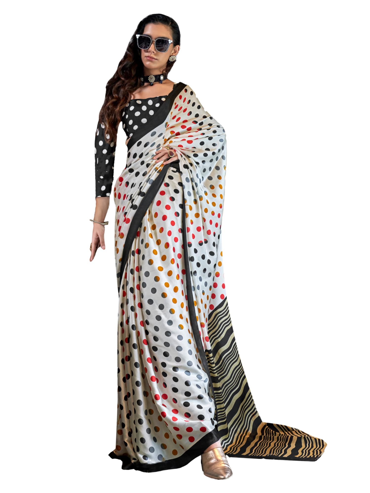 Women's Crepe Ikat Printed Saree With Unstitched Blouse Piece (KONZAI405001_RJ_Parent)-image-29