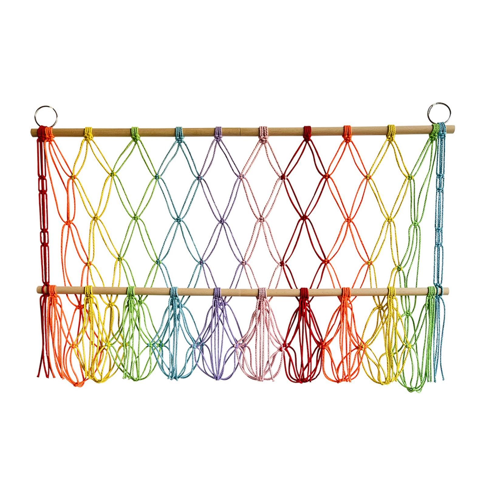 Baoblaze Wall Hanging Storage Net Stuffed Animal Hammock Net Space Saving Boho Macrame Toy Organizer Holder for Nursery Playroom, Colorful