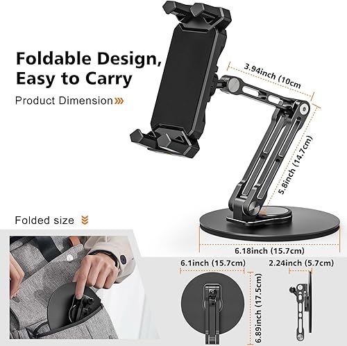 Miniatura 6 de Soporte para iPad, soporte de escritorio para tableta, oficina, cocina, dormitorio, base giratoria de 360, ajustable, plegable, soporte de