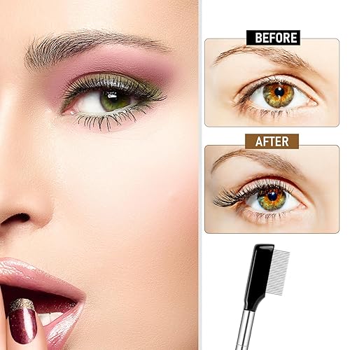 Miniatura 4 de 4 peines de pestañas de metal, cepillo de pestañas con dientes de acero inoxidable, peine de pestañas, peine de rímel, herramienta separadora de