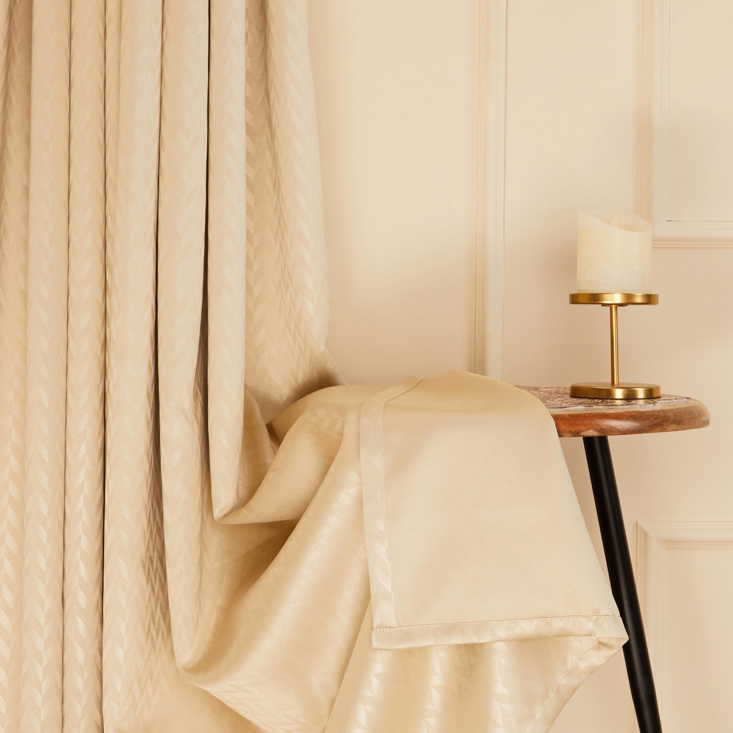 Amazon Basics - Room Darkening Blackout Door Curtains, 100% Room Darkening | 5 Feet |Set of 2| Embossed | Self Deisgn |for Living Room and Bedroom | 115cmx 150cm, Color- Cream