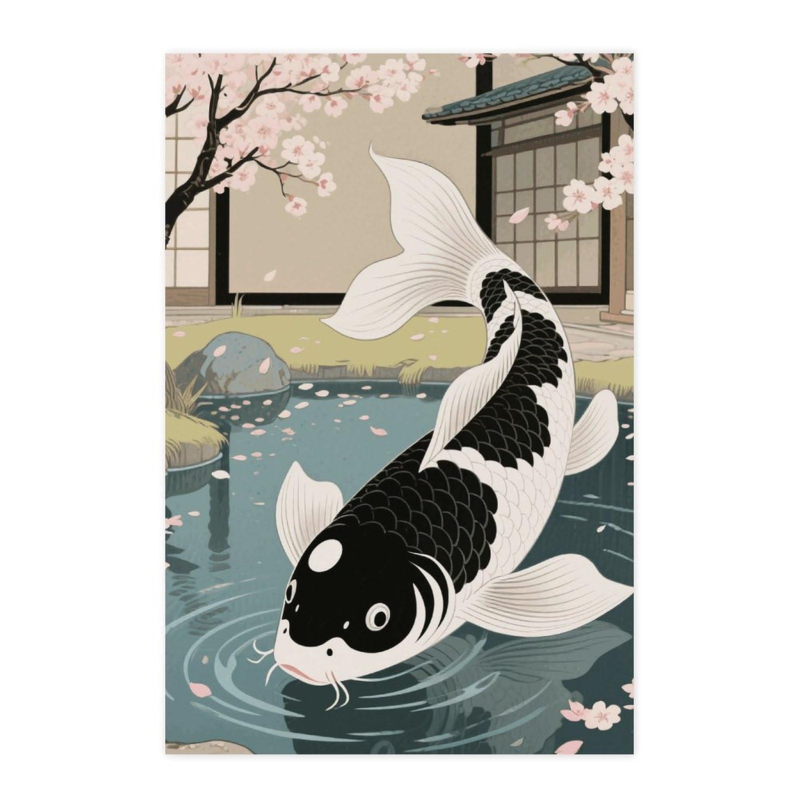 Poster autocollant japonais Yin Yang Koi Fish pour relooker une armoire sans laisser de traces