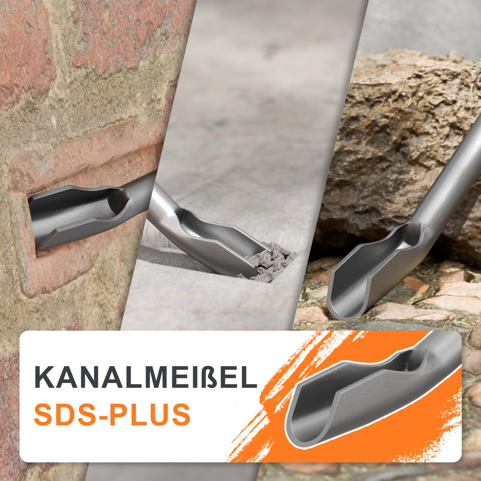 CSOOM Scalpello per canale SDS-PLUS, scalpello cavo universale, per un inserimento preciso di canali stretti in calcestruzzo, ristrutturazione e ristrutturazione