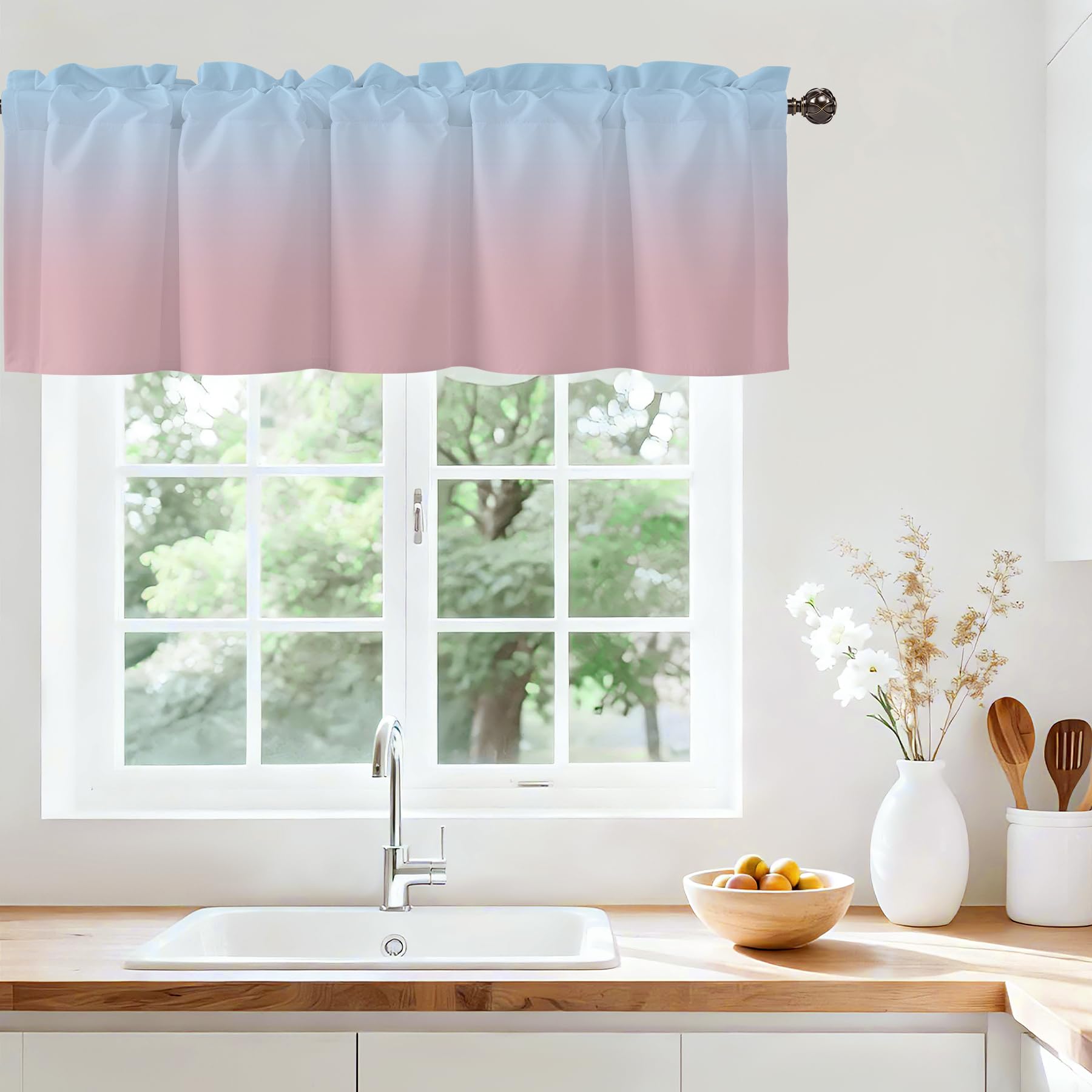 Ombre Valances for Windows, Rod Pocket Sheer Curtain Short 54x18 in