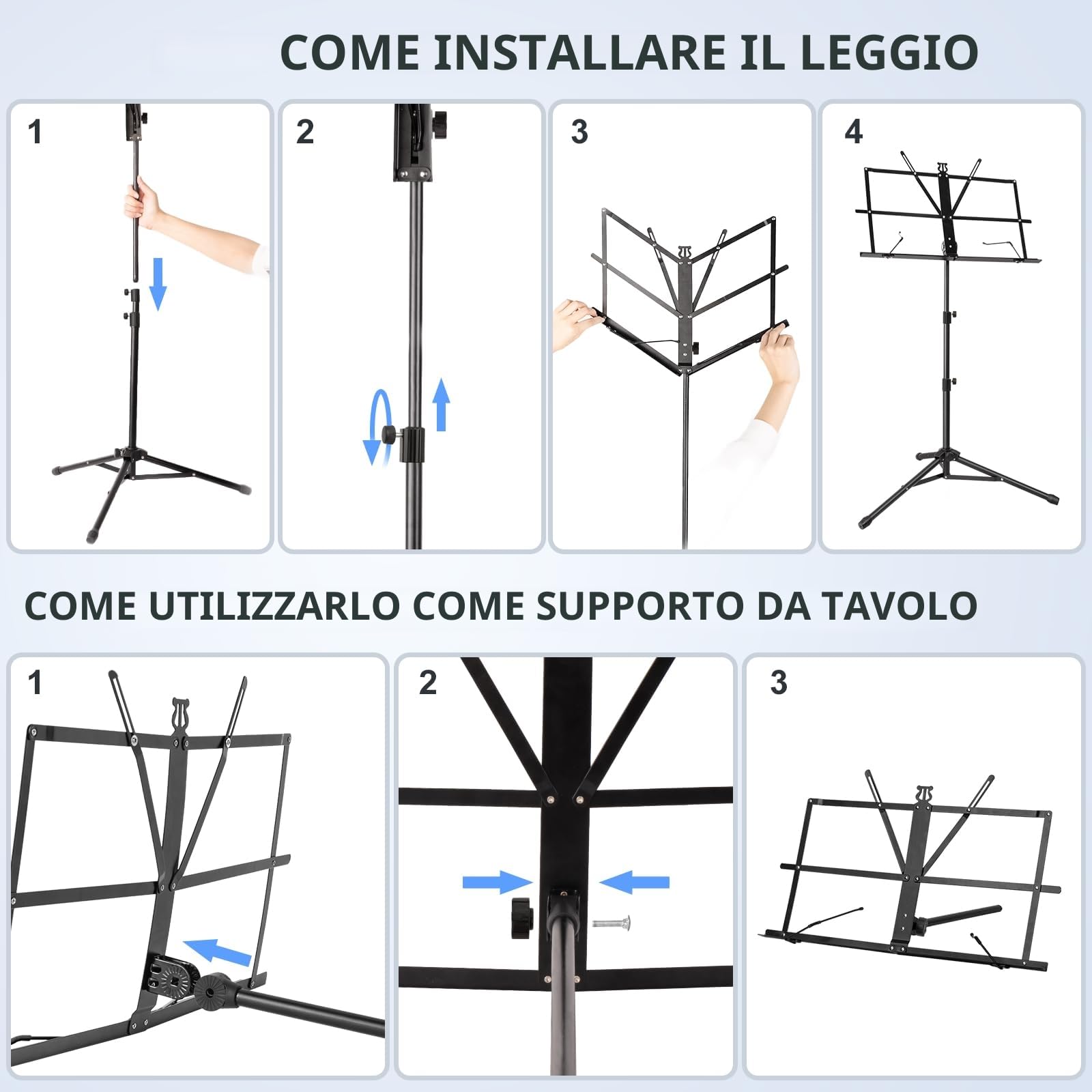 New Bee 2 in 1 Leggio Musicale Pieghevole Altezza Regolabile Porta Spartiti Musicali Leggio da Tavolo con Borsa