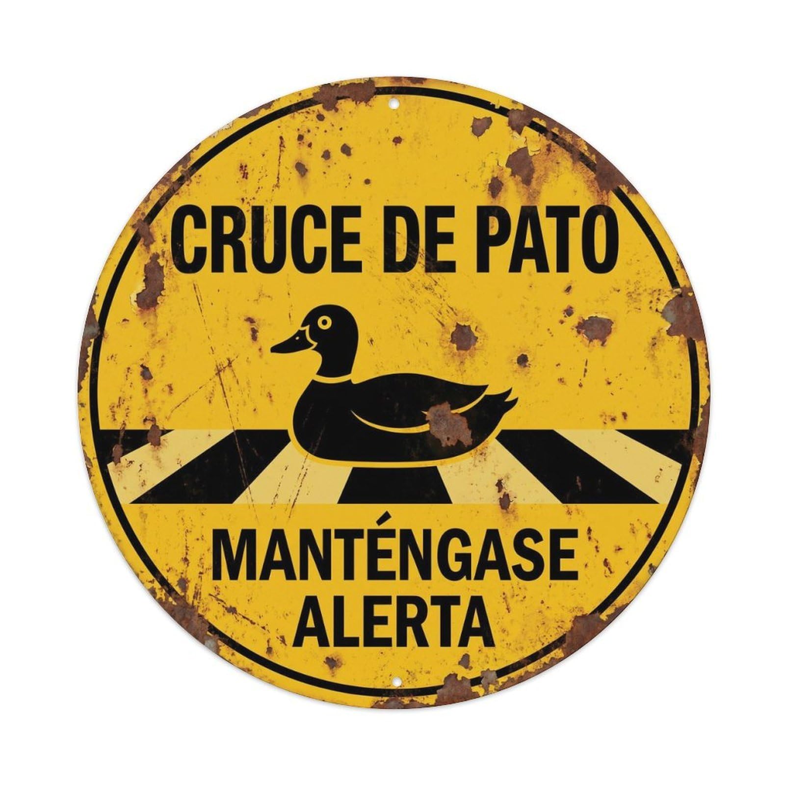 Duck Crossing Manténgase Alerta Faded Metal Tin Sign