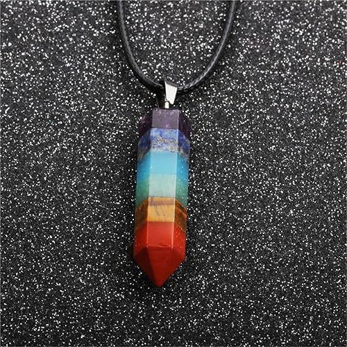 Miniatura 5 de 3 piezas de cristal curativo natural fluorita arco iris colgantes de doble punta collar de cuarzo de cristal natural 6 varitas de cristal de chakras
