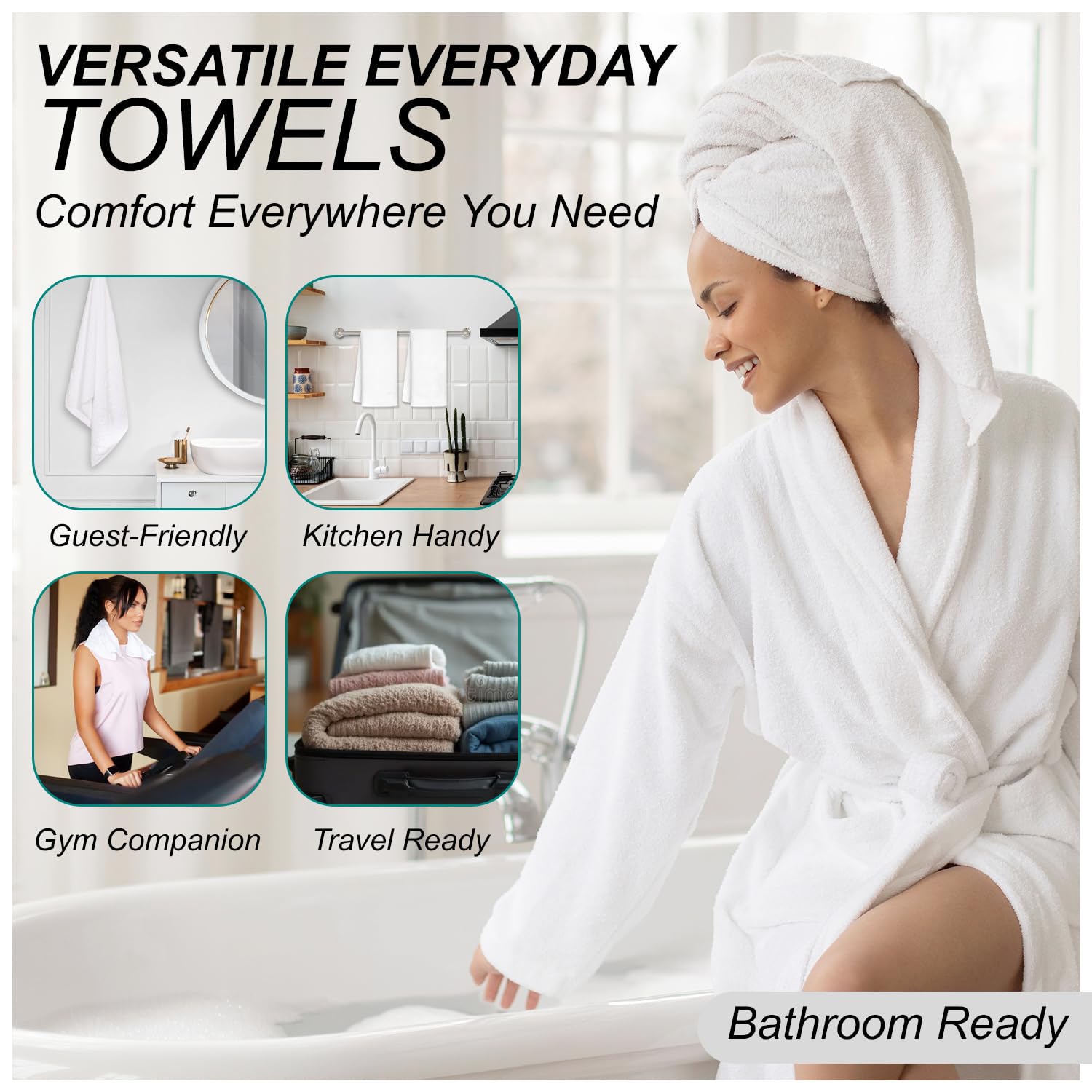 GC GAVENO CAVAILIA Lot de 2 draps de Bain grecs Extra Larges à séchage Rapide, Super absorbants, 100% Coton égyptien, Doux et Moelleux, pour Spa et hôtel (90 x 180 cm), Blanc
